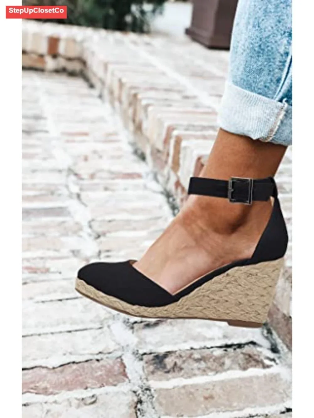Women's Closed Toe Espadrille Wedge Sandals with Ankle Strap
